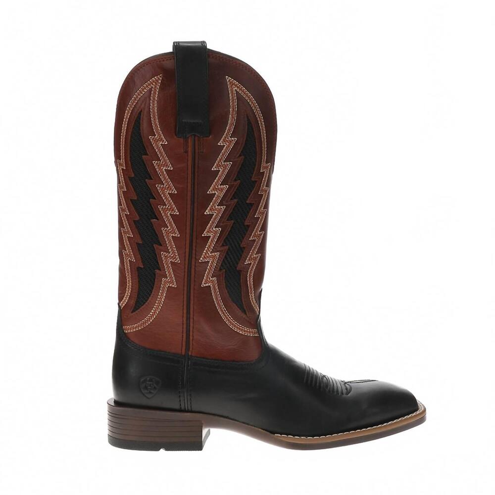 NEW ARIAT men's embroidered square toe pull on cowboy boots in black/ brown